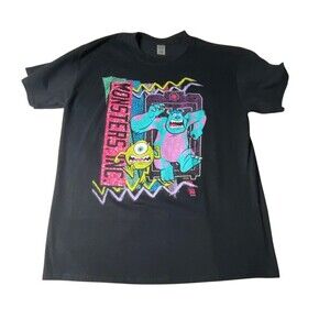 Disney Pixar Monsters Inc Black T-Shirt Large L Sulley & Mike Graphic